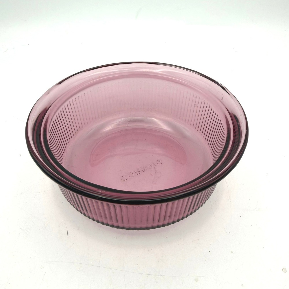 Corning Visions C-16-B Casserole Dish 1 Pint Cranberry Ribbed Glass No Lid